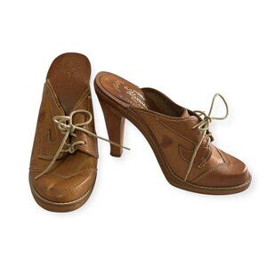 Vintage Marrantino Lace Up Clog Mules Leather Wood Heel 1970s